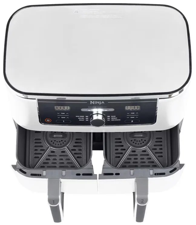 Ninja AF400EUWH διπλή φριτέζα θερμού αέρα, 2470W, 9,5 l, 6 προγράμματα, 40-240 C, ανεξάρτητες ζώνες, Λευκό