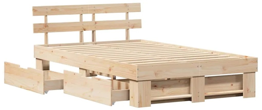 vidaXL Σκελετός Κρεβατιού Καφέ 135 x 190 cm Μασίφ ξύλο πεύκου