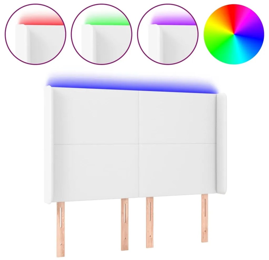 vidaXL Κεφαλάρι Κρεβατιού LED Λευκό 147x16x118/128 εκ. Συνθετ. Δέρμα
