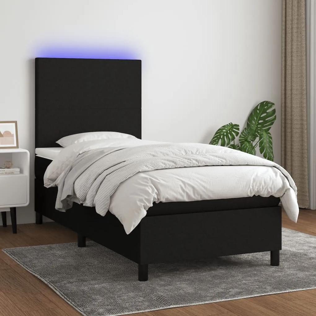 3134671 vidaXL Κρεβάτι Boxspring με Στρώμα &amp; LED Μαύρο 80x200 εκ. Υφασμάτινο Μαύρο, 1 Τεμάχιο