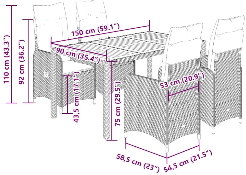 vidaXL Σετ Επίπλων Bistro Κήπου 5 τεμ. Μπεζ Συνθετ. Ρατάν με Μαξιλάρια
