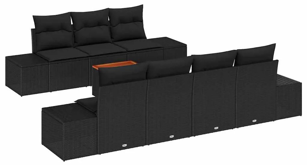 vidaXL Σετ Καναπέ Κήπου με μαξιλάρι 8 pcs Μαύρο Πολυ ράταν