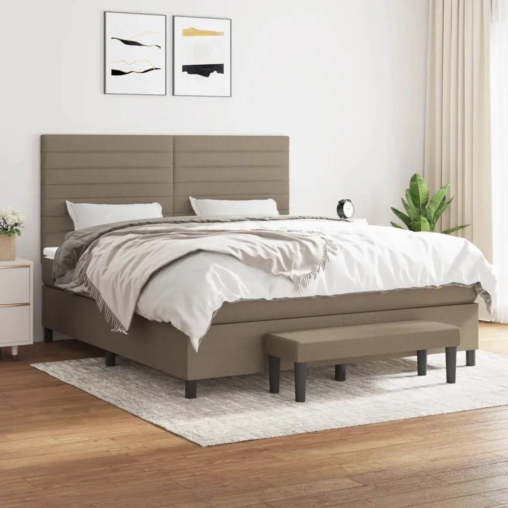 Κρεβάτι Boxspring με Στρώμα Taupe 160x200 εκ. Υφασμάτινο - Μπεζ-Γκρι