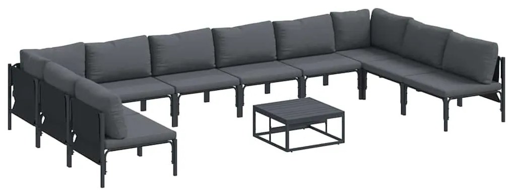 vidaXL Σετ Καναπέ Κήπου με μαξιλάρι 11 pcs Μαύρο Ατσάλι