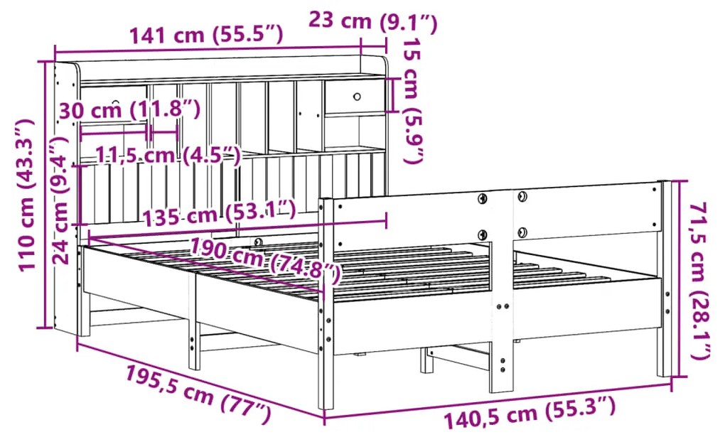 ΚΡΕΒΑΤΙ ΒΙΒΛΙΟΘΗΚΗ ΧΩΡΙΣ ΣΤΡΩΜΑ ΛΕΥΚΟ 135X190 ΕΚ ΜΑΣΙΦ ΠΕΥΚΟ 3323042