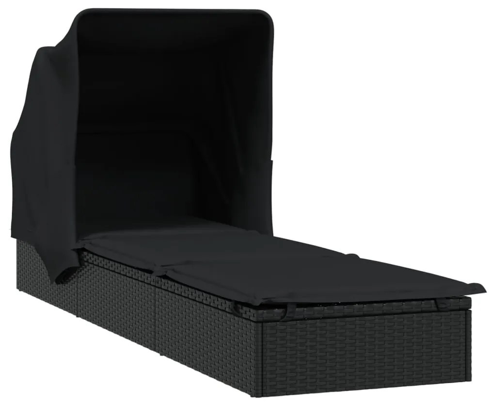 vidaXL Ξαπλώστρα Πτυσσόμενη Οροφή Μαύρη 213 x 63 x 97 εκ. Συνθ. Ρατάν