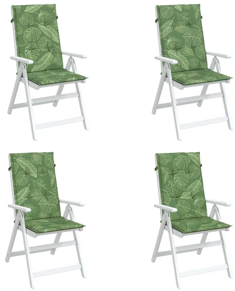 Μαξιλάρια Καρέκλας με Ψηλή Πλάτη 4 τεμ Σχέδιο Φύλλων Υφασμάτινα  120 x 50 x 3 εκ. - Πράσινο
