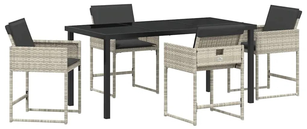 vidaXL Σέτ φαγητού για κήπο με μαξιλάρι 5 pcs Ανοιχτό γκρι Πολυ ράταν
