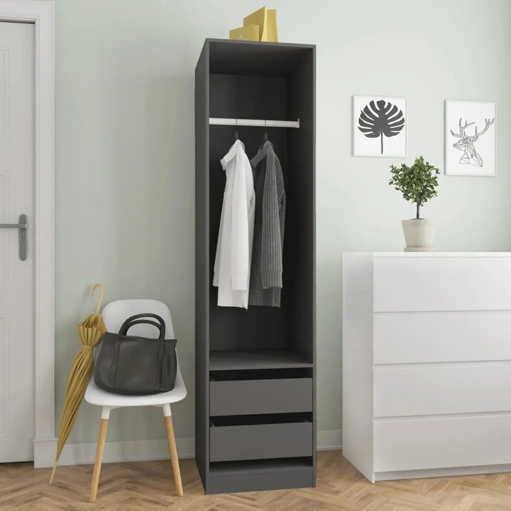 vidaXL Ντουλάπα με Συρτάρια Γκρι 50 x 50 x 200 εκ. από Μοριοσανίδα