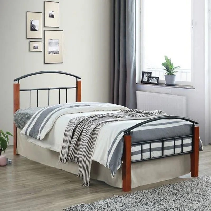 Κρεβάτι Doka Ε8300 Για Στρώμα 90x200cm 95x211x76cm Black - Walnut Μονό Metal,Wood