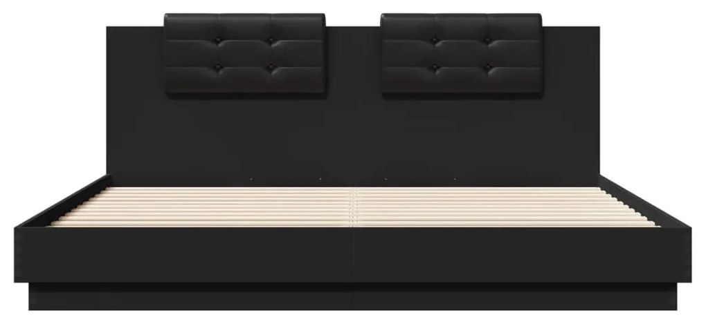 Πλαίσιο Κρεβατιού με Κεφαλάρι Μαύρο 180x200εκ. Μασίφ Επεξ. Ξύλο - Μαύρο