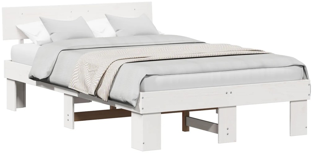 vidaXL Σκελετός Κρεβατιού Λευκό 140 x 190 cm Συμπαγές ξύλο πεύκου