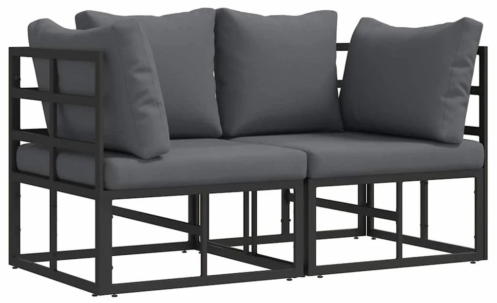 vidaXL Εξωτερικά Έπιπλα με μαξιλάρι με μαξιλάρι 2 pcs Μαύρο Αλουμίνιο