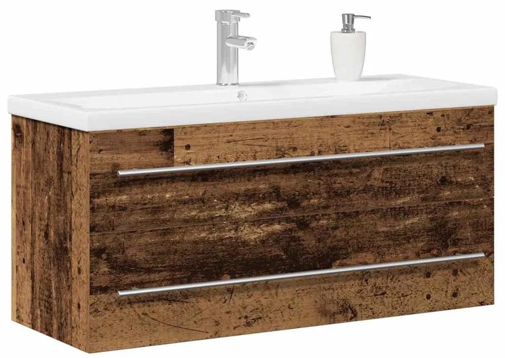 vidaXL Ντουλάπα Νιπτήρα Mπάνιου με συρτάρι Επιτοίχιο 2 pcs Παλιό Ξύλο