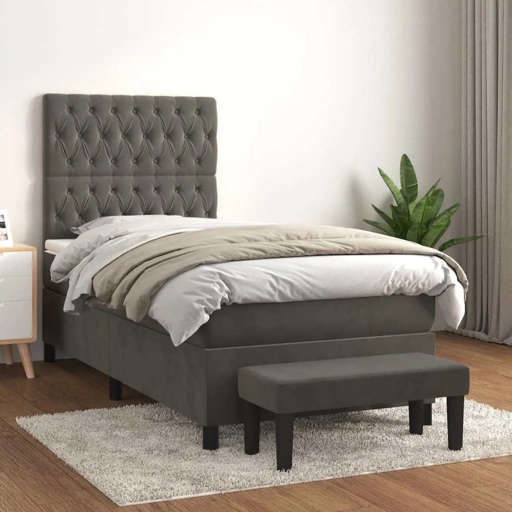 vidaXL Κρεβάτι Boxspring με Στρώμα Σκούρο Γκρι 80x200 εκ. Βελούδινο