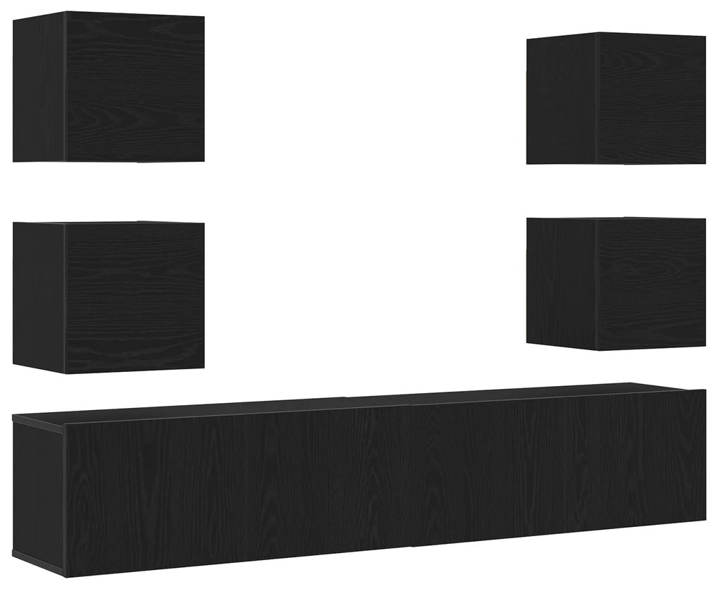 vidaXL Ντουλάπι TV 6 pcs Μαύρο 160 x 30 x 30 εκ. Επεξεργασμένο ξύλο