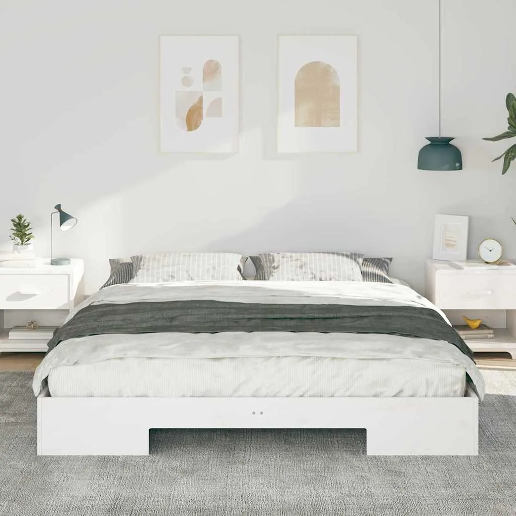 vidaXL Κρεβάτι δαπέδου Λευκό 180 x 200 cm Μασίφ ξύλο πεύκου