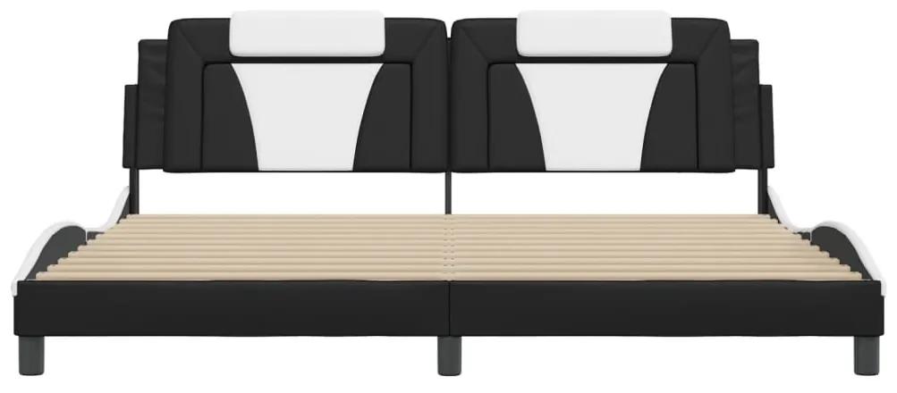 vidaXL Πλαίσιο Κρεβατιού με LED Μαύρο/Λευκό 200x200εκ. Συνθετικό Δέρμα