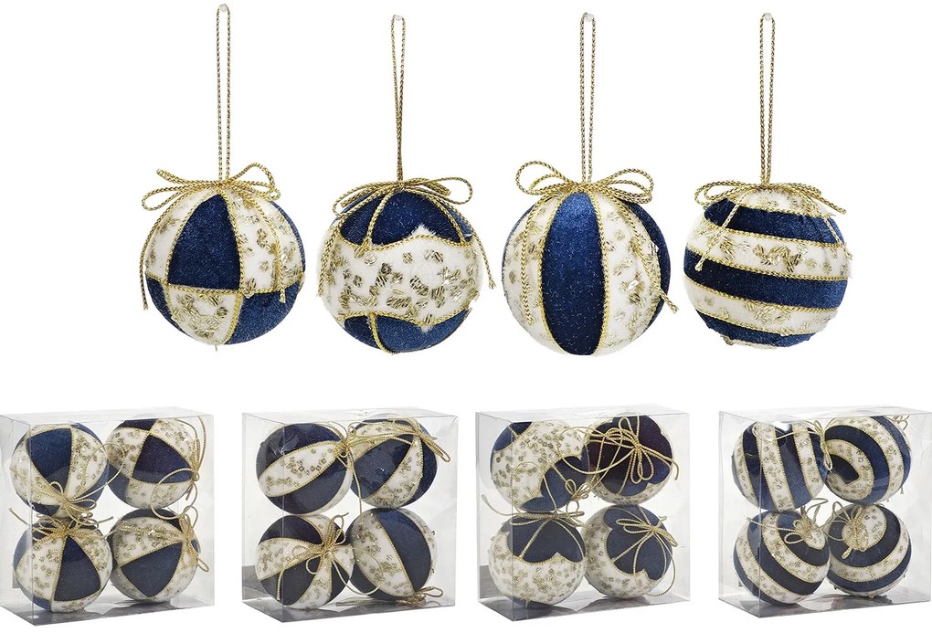 Χριστουγεννιάτικη Μπάλα Μπλε 100mm Σετ 4Τμχ Σε 4 Σχέδια