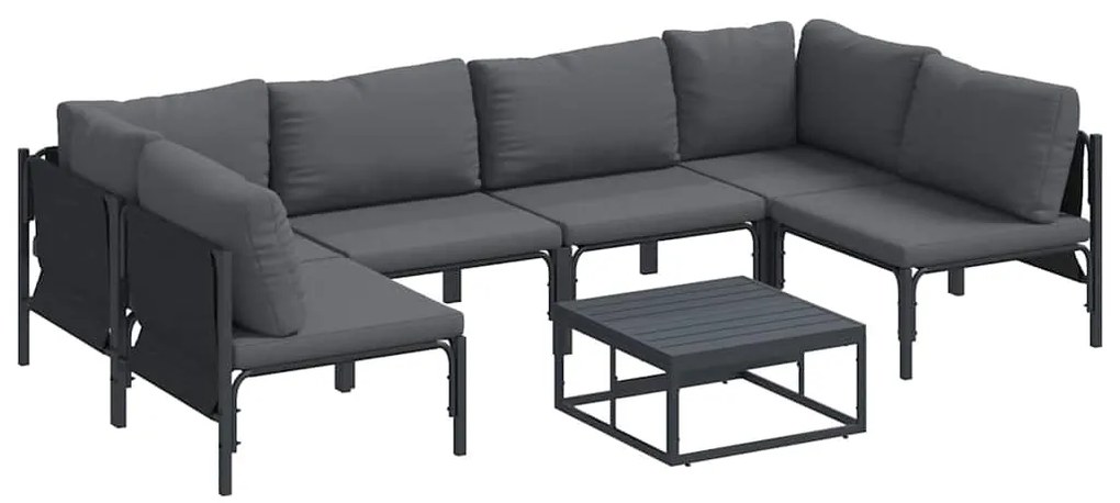 vidaXL Σετ Καναπέ Κήπου με μαξιλάρι 7 pcs Μαύρο Ατσάλι