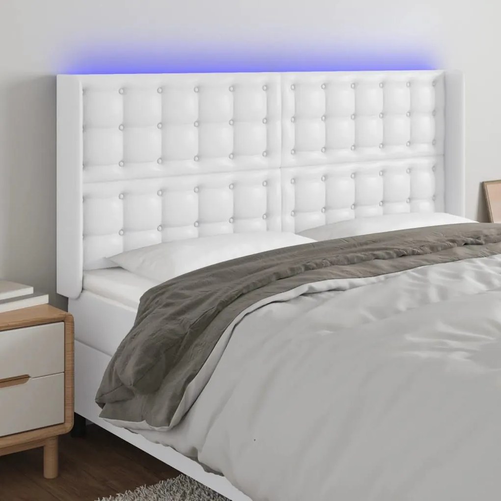 Κεφαλάρι Κρεβατιού LED Λευκό 203x16x118/128 εκ. Συνθετ. Δέρμα 3124157