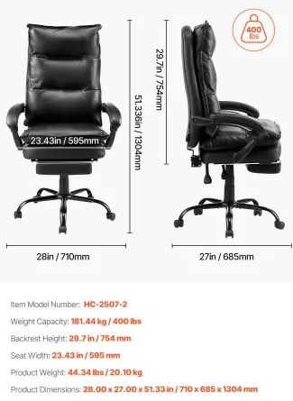 VEVOR Executive Office Chair High Back Chair with Footrest Lumbar Pillow Black