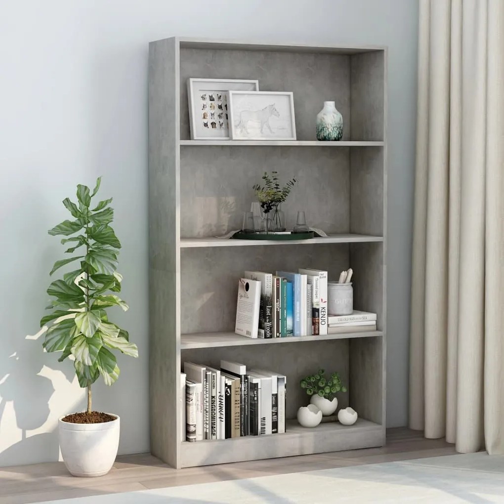 Βιβλιοθήκη με 4 Ράφια Γκρι Σκυροδέμ. 80x24x142 εκ. Επεξ. Ξύλο 800913