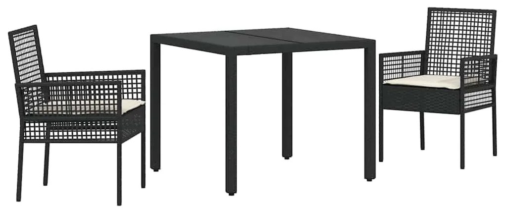 vidaXL Σέτ φαγητού για κήπο 3 pcs Μαύρο Πολυ ράταν
