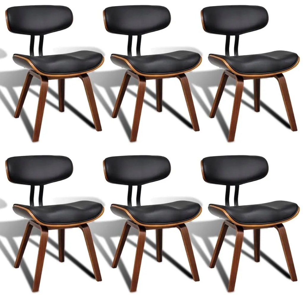 Καρέκλες Τραπεζαρίας 6 τεμ. από Λυγισμένο Ξύλο/Συνθετικό Δέρμα  - Μαύρο