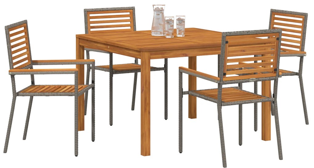 vidaXL Σετ κήπου 5 τεμαχίων γκρι πολυ rattan, ακακία.