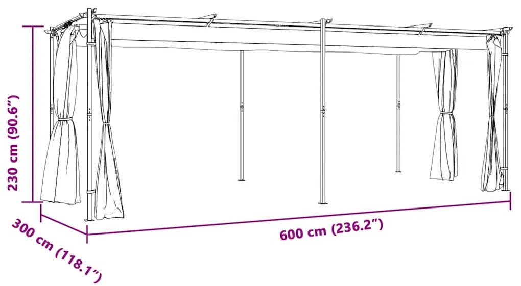 Κιόσκι με Κουρτίνες Ανθρακί 3 x 6 μ. Ατσάλινο - Ανθρακί