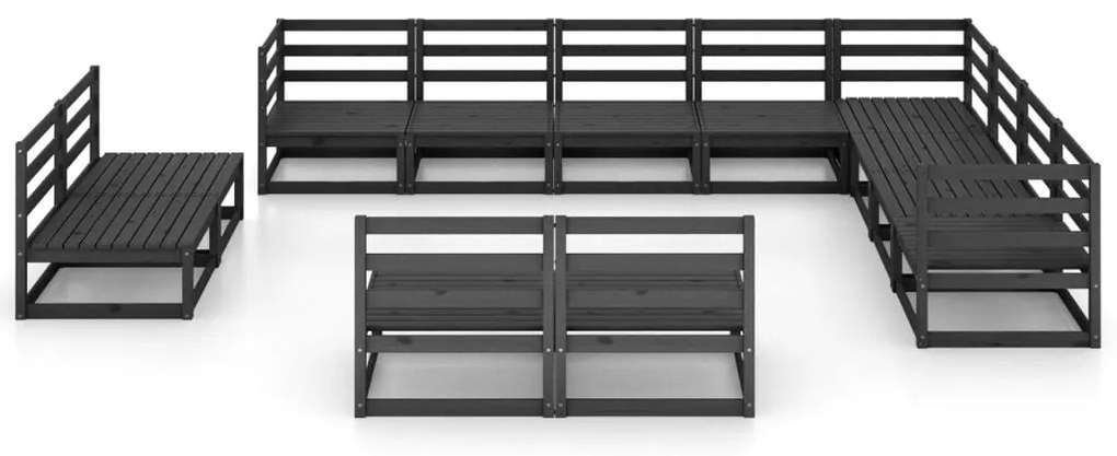 vidaXL Σαλόνι Κήπου Σετ 12 Τεμαχίων Μαύρο από Μασίφ Ξύλο Πεύκου