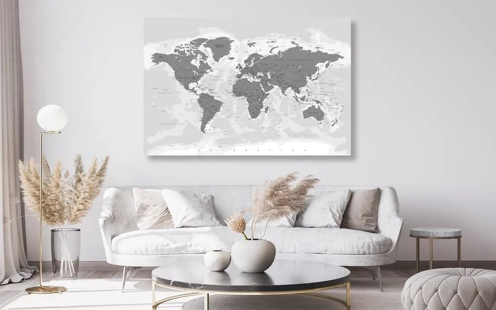 Εικόνα στον παγκόσμιο χάρτη φελλού με ασπρόμαυρη απόχρωση - 90x60  transparent