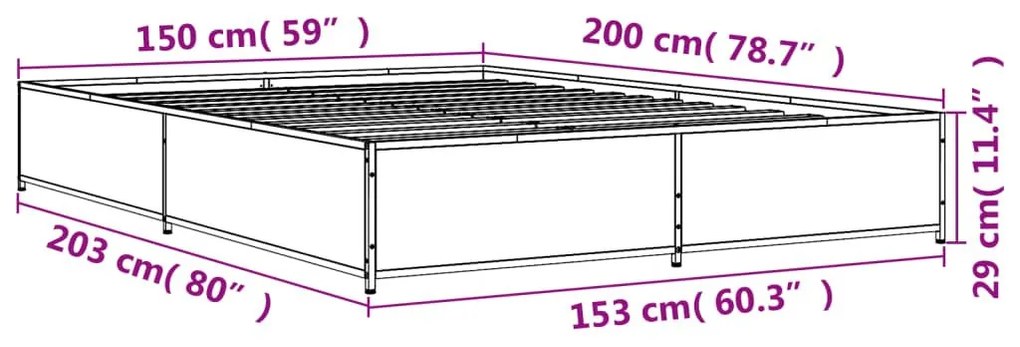 Πλαίσιο Κρεβατιού Μαύρο 160x200 εκ. Επεξ. Ξύλο &amp; Μέταλλο - Μαύρο