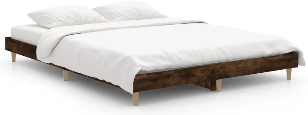 vidaXL Πλαίσιο Κρεβατιού Καπνιστή Δρυς 135x190 εκ. Επεξεργασμένο Ξύλο