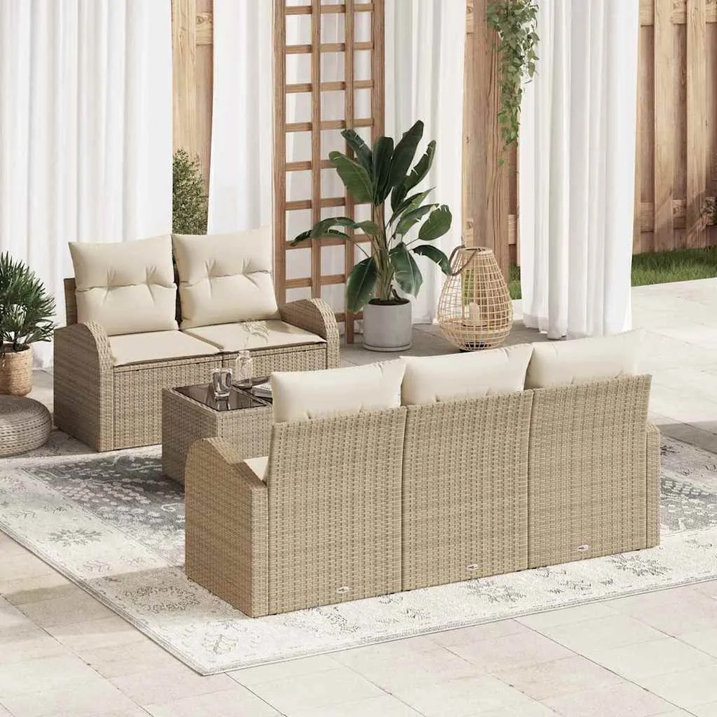 vidaXL Σετ Καναπέ Κήπου 6 pcs Μπεζ 55 x 55 x 37 εκ Πολυ ράταν