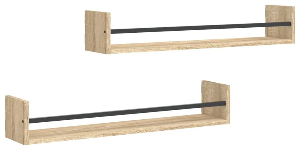 vidaXL Ράφια Τοίχου με Μπάρα 2 τεμ. Sonoma Δρυς 80 x 16 x 14 εκ.