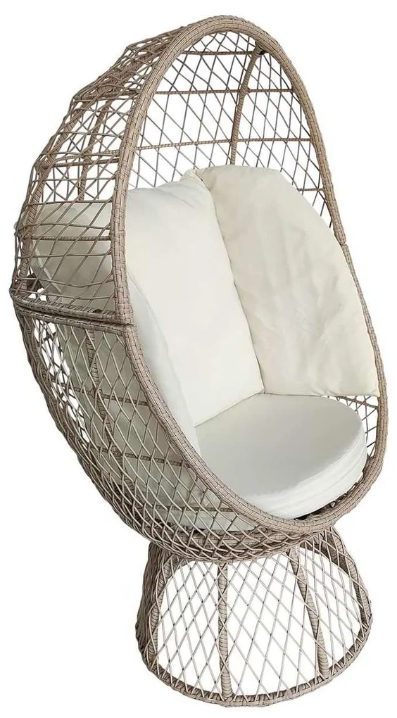 CROWN Πολυθρόνα Egg, Wicker Μπεζ, Μαξιλάρι Άσπρο 78x73x142cm