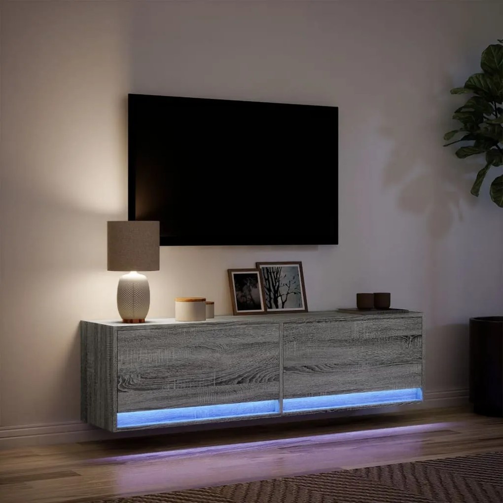 vidaXL Έπιπλο Τοίχου Τηλεόρασης με LED Γκρι Sonoma 140x31x38 εκ.