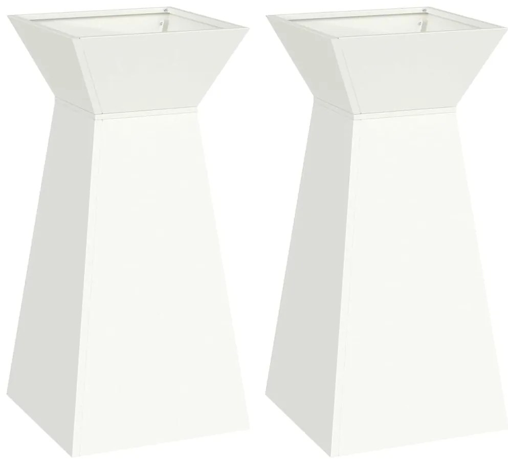 vidaXL Γλάστρες Κήπου 2 τεμ με Λεκάνη Λευκή 35x35x73 εκ από Χάλυβα.