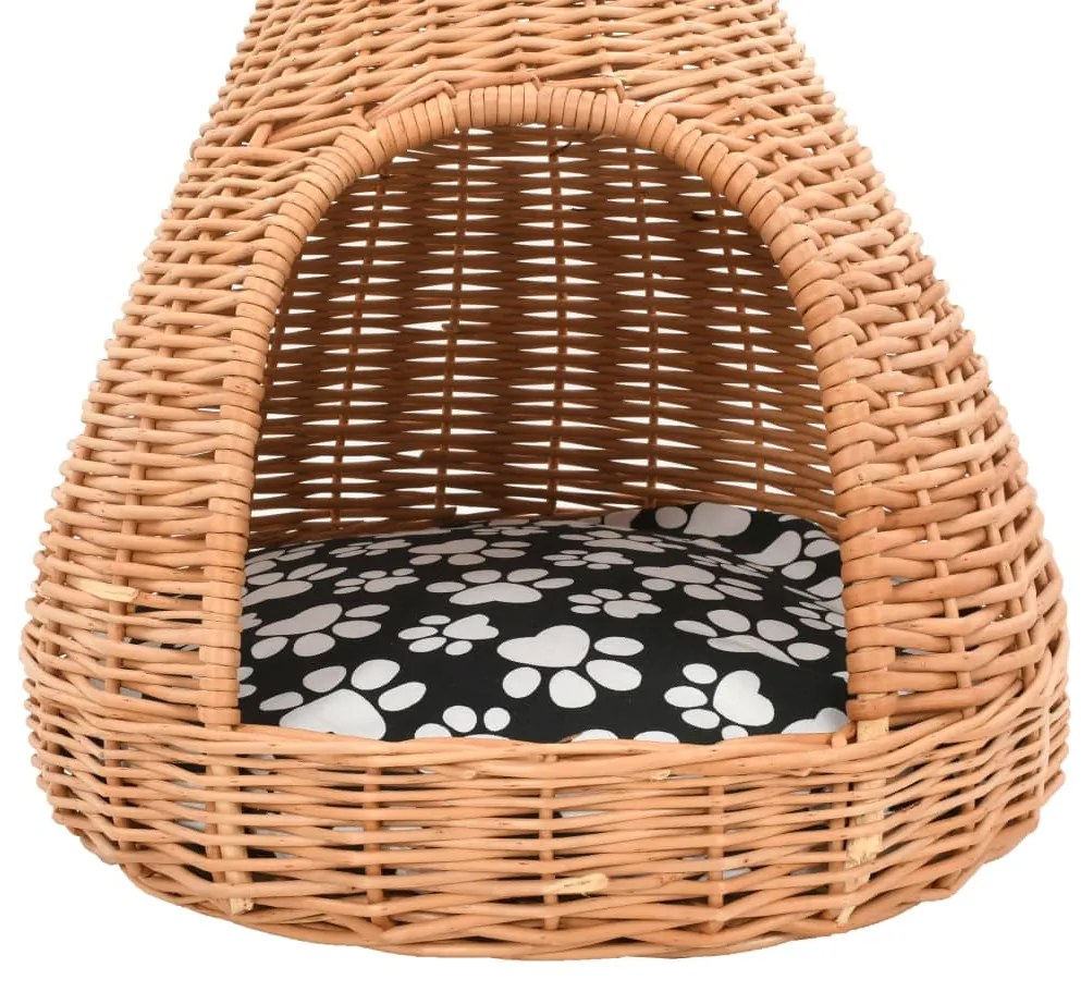 vidaXL Σπίτι Γάτας Teepee με Μαξιλάρι 40x60 εκ. από Φυσικό Ξύλο Ιτιάς