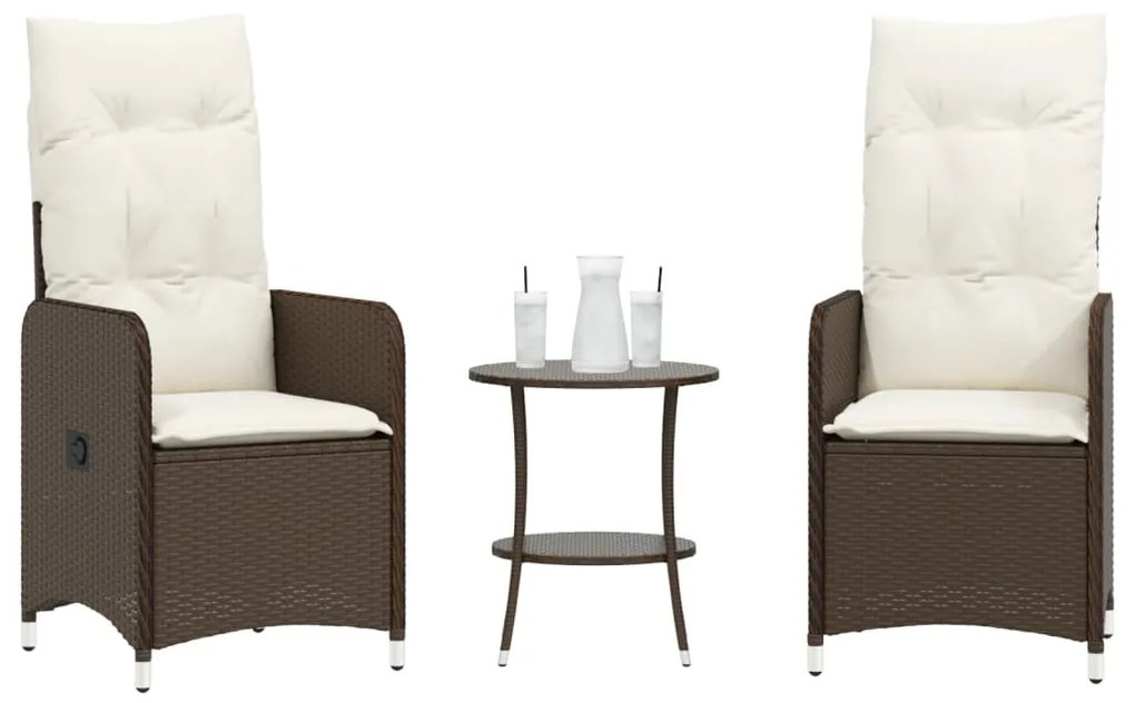 Καρέκλες Κήπου Ανακλινόμενες 2 τεμ. Καφέ Συνθ. Ρατάν & Τραπέζι