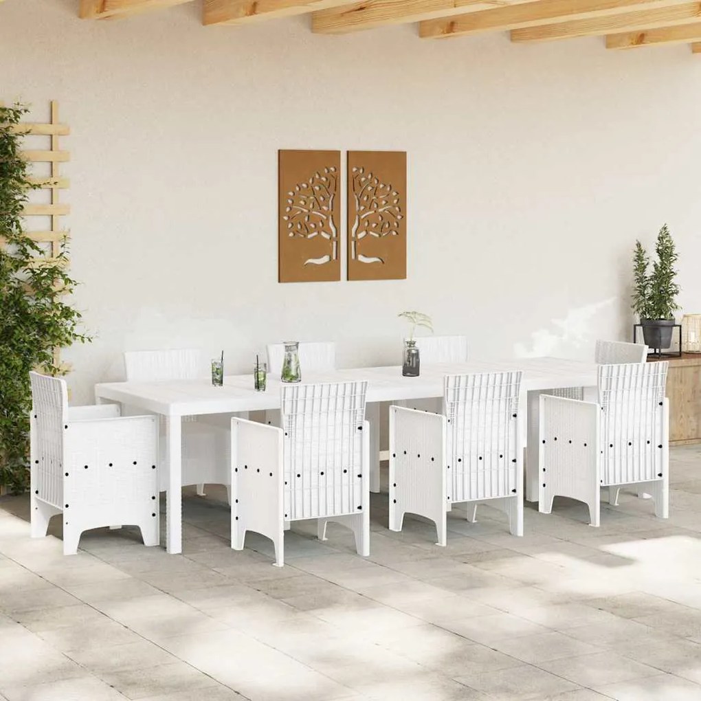vidaXL Τραπέζι Κήπου Λευκό 300 x 100 x 73 εκ. Πολυ Ράτταν
