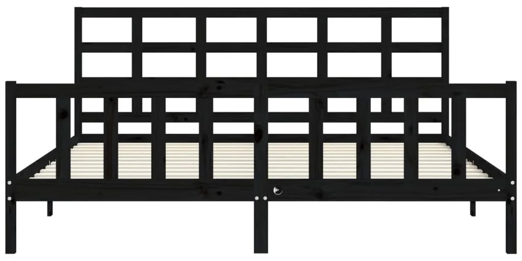 Πλαίσιο Κρεβατιού με Κεφαλάρι Μαύρο 200x200 εκ. Μασίφ Ξύλο - Μαύρο