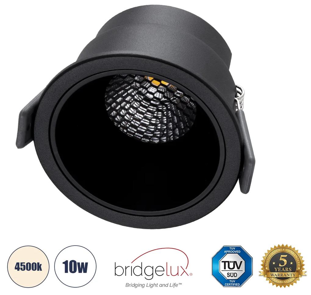 GloboStar® PLUTO-M 60256 Χωνευτό LED Spot Downlight TrimLess Φ8.4cm 10W 1300lm 38° AC 220-240V IP20 Φ8.4 x Υ5.9cm - Στρόγγυλο - Μαύρο &amp; Anti-Glare HoneyComb - Φυσικό Λευκό 4500K - Bridgelux COB - 5 Years Warranty