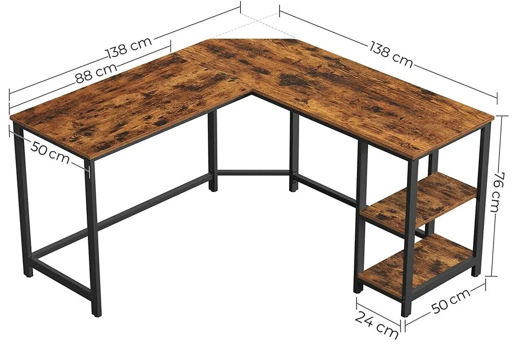 Γωνιακό τραπέζι γραφείου Burbank 120, Γωνιακός, 76x138x138cm, 26 kg, Μαύρο, Καφέ | Epipla1.gr