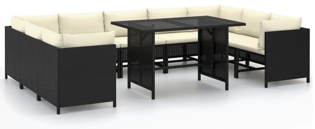 vidaXL Σαλόνι Κήπου 10 Τεμαχίων Μαύρο από Συνθετικό Ρατάν με Μαξιλάρια