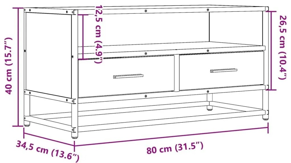 Έπιπλο Τηλεόρασης Καπνιστή Δρυς 80x34,5x40εκ Επεξ. Ξύλο/Μέταλλο - Καφέ