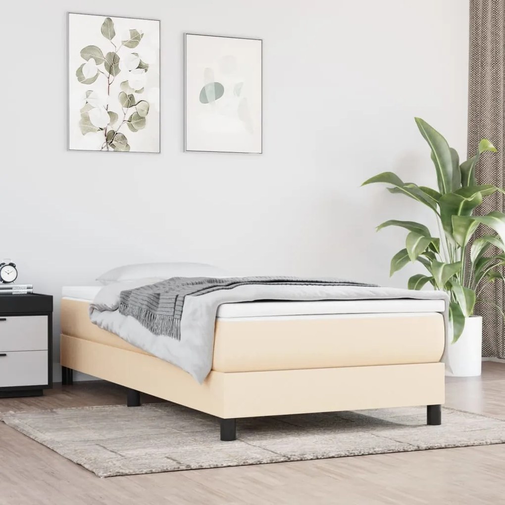 vidaXL Κρεβάτι Boxspring με Στρώμα Κρεμ 100 x 200 εκ. Υφασμάτινο