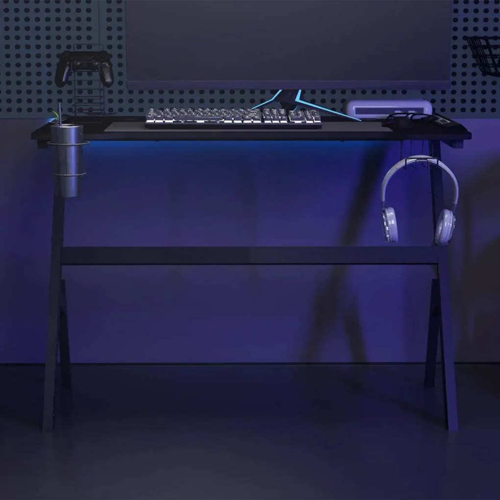 vidaXL Γραφείο Gaming με LED Μαύρο 110 x 60 x 75 εκ. σε Σχήμα Υ